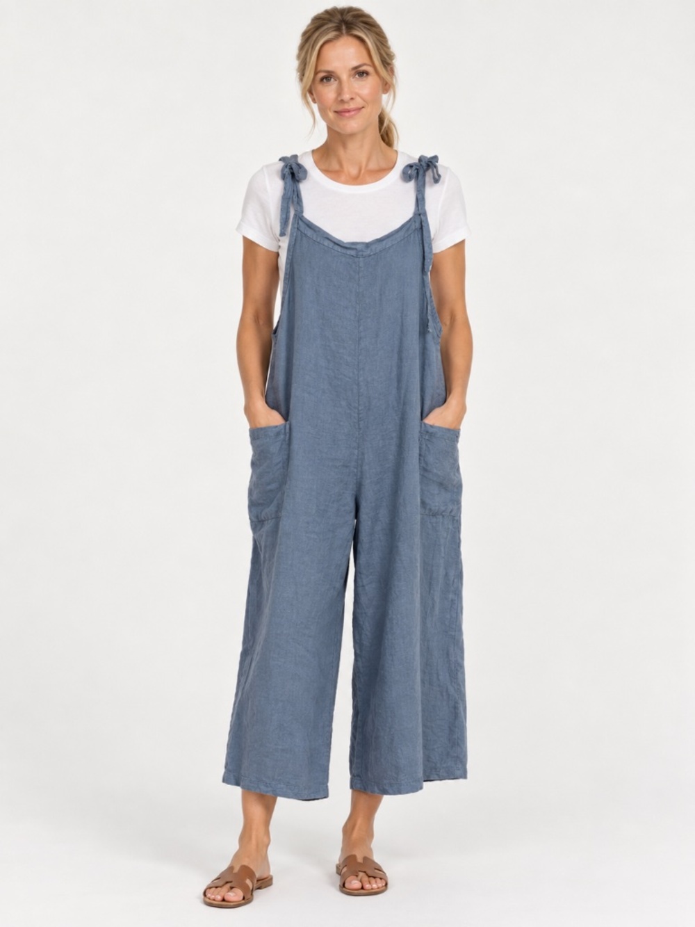 Nati Italia Linen Jumpsuit Light Denim Blue 100% Linen Made in Italy-NWT